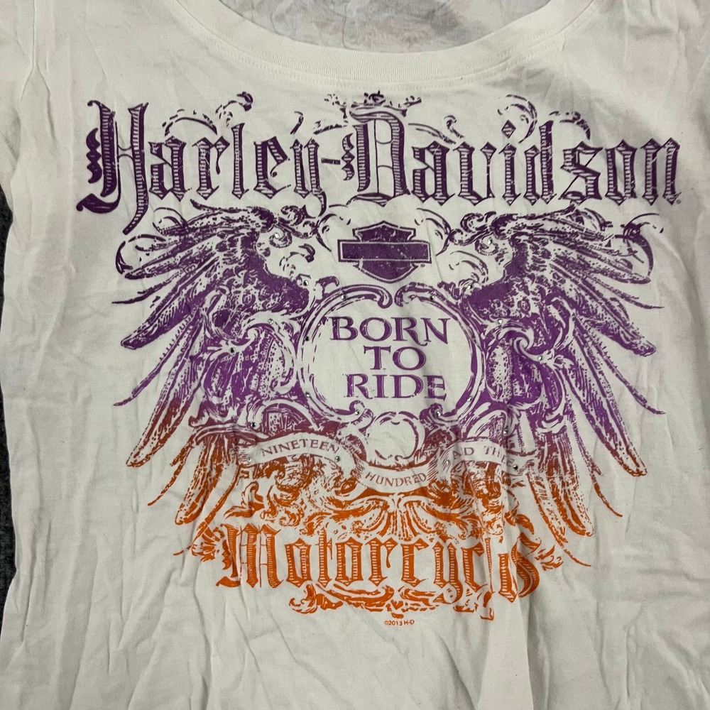 Harley-Davidson T-Shirt Womens Size L White Born To Ride Smoky Mountain USA